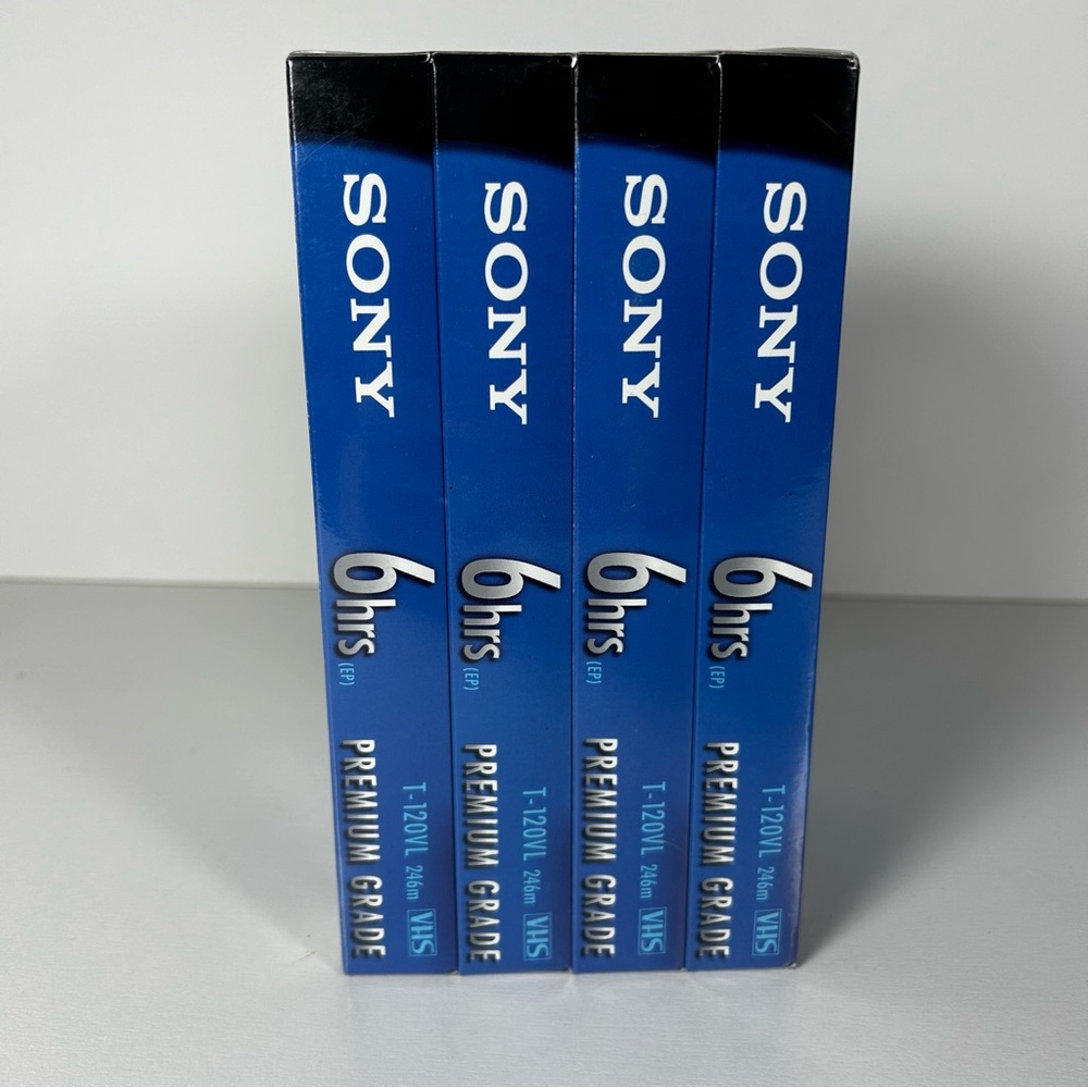 SONY Premium Grade VHS Video Cassette Tapes T-120 Pack Of 4 6 Hours New Sealed